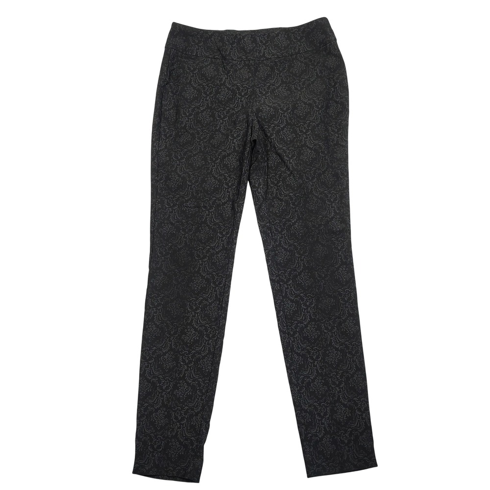 Relativity Dress Pants Womens 10 Black Damask Floral Slim Leg Rayon Blend
